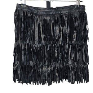 H&M Divided Faux Leather Fringe Mini Skirt, Moto,  Black, Size 6